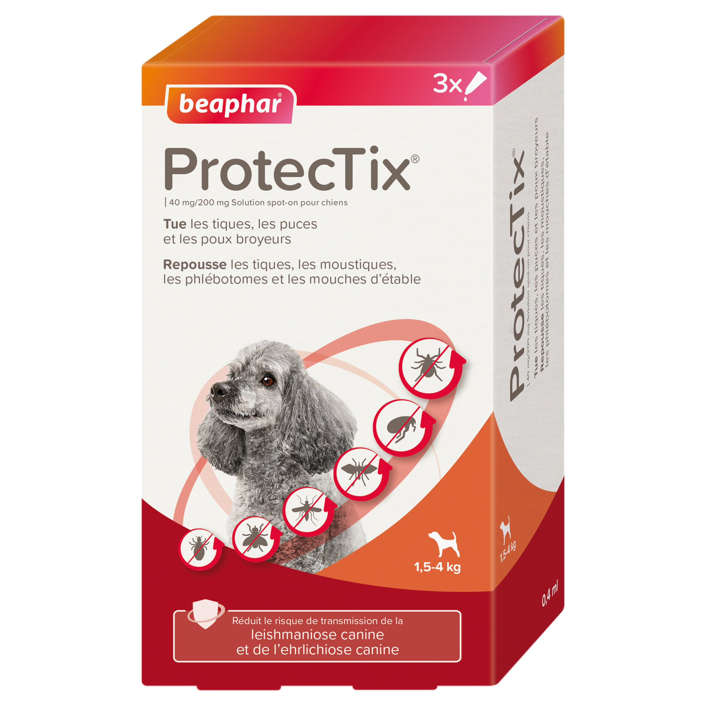 Beaphar - ProtecTix 40 mg/200 mg Solution Spot-on pour Chiens Jusqu&rsquo;&agrave; 4kg  - 3x0,4 ml Image num&eacute;ro 1