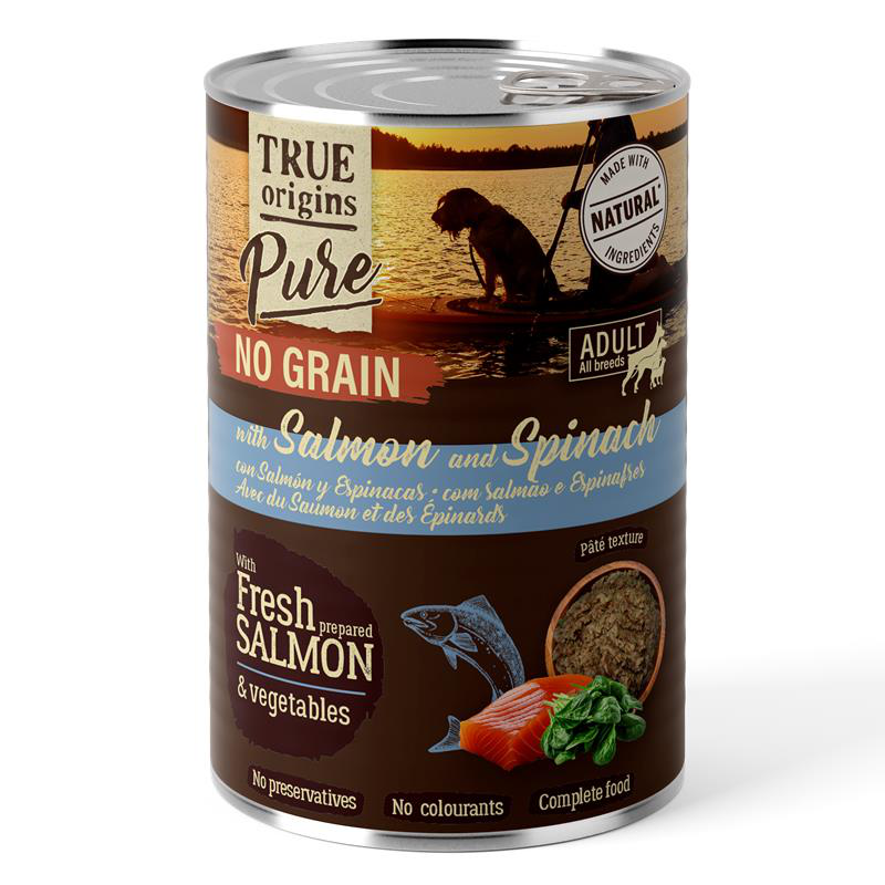 True Origins Pure - P&acirc;t&eacute;e Saumon et Epinards pour Chiens Adultes - 400g Image num&eacute;ro 1