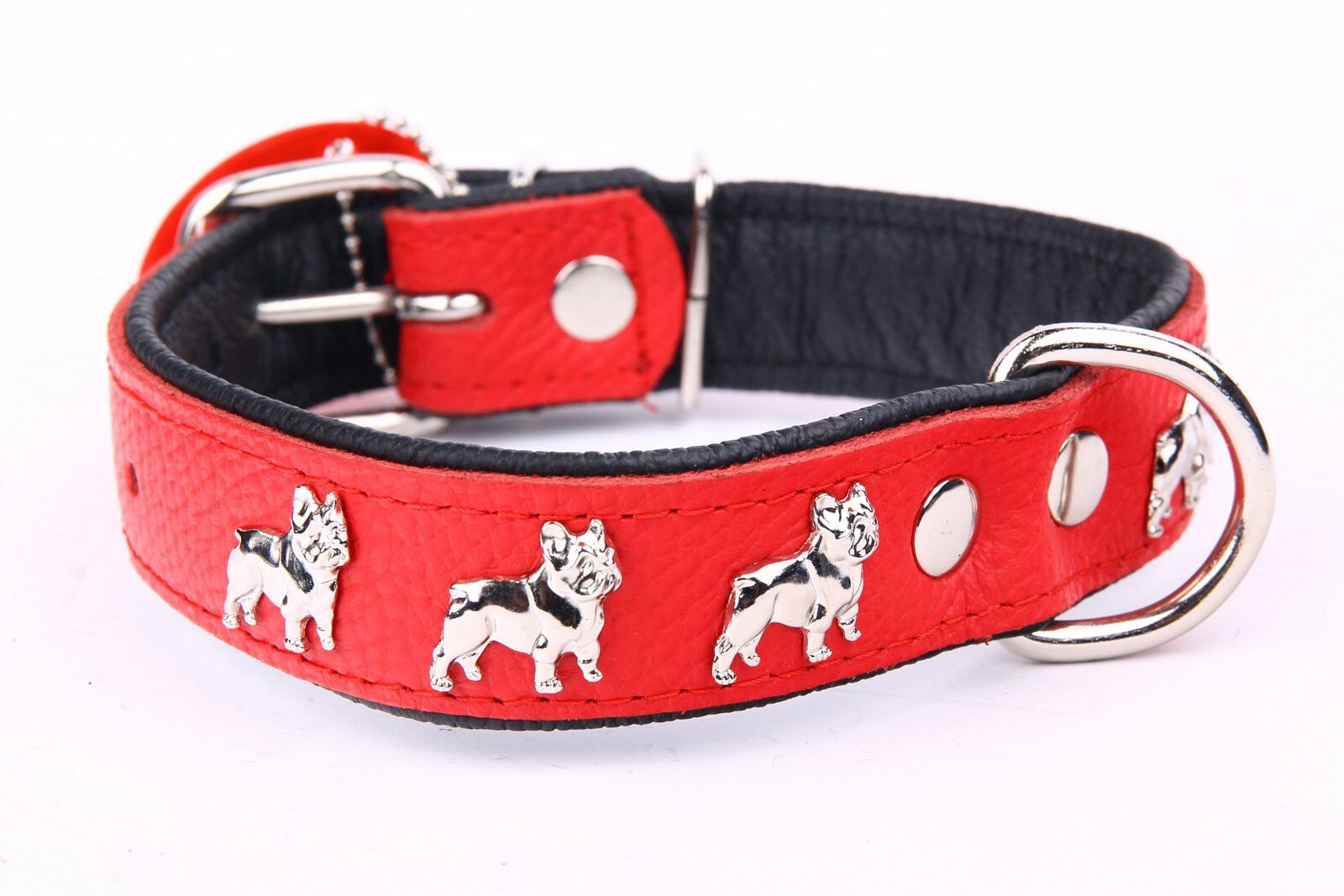 Yogipet - Collier Super Bouledogue Fran&ccedil;ais Cuir pour Chien Rouge - T60 41/55cm Image num&eacute;ro 3