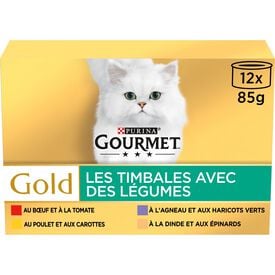 GOURMET - Boîtes GOLD Les Timbales Multi Variétés aux Légumes pour Chats - 12x85g