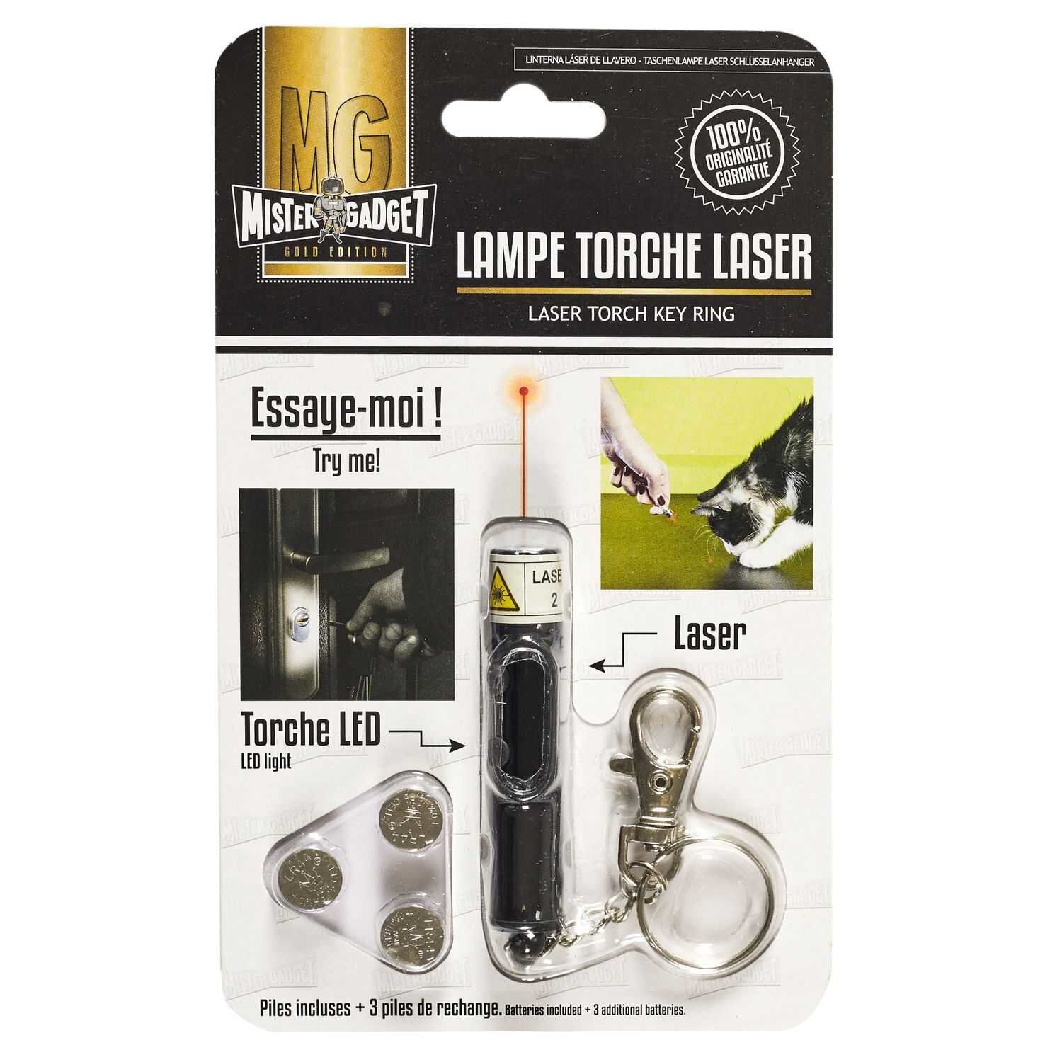 Mister Gadget - Jouet Porte Cl&eacute;s Lampe Torche Laser pour Chats - 14cm Image num&eacute;ro 1