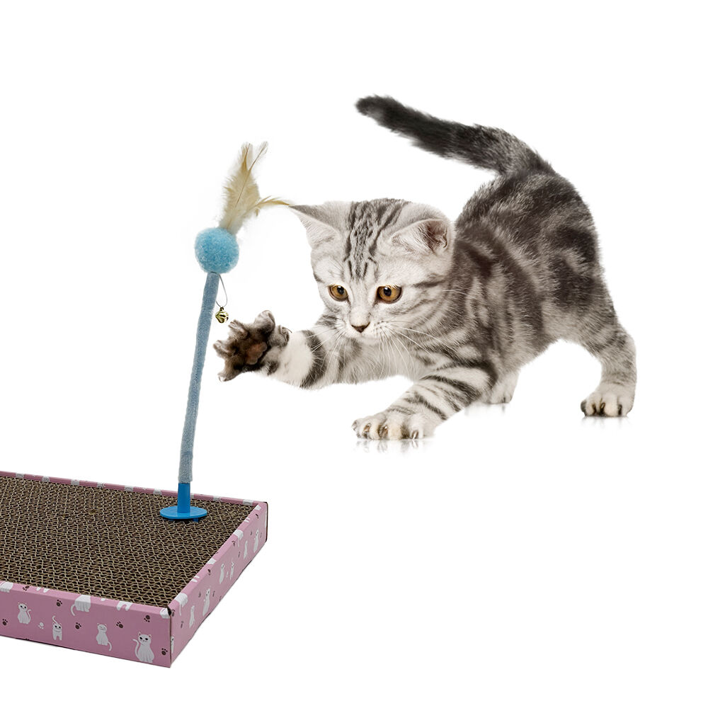 Leeby - Jouet Pompon avec Plumes pour Chats - 32cm Image num&eacute;ro 2