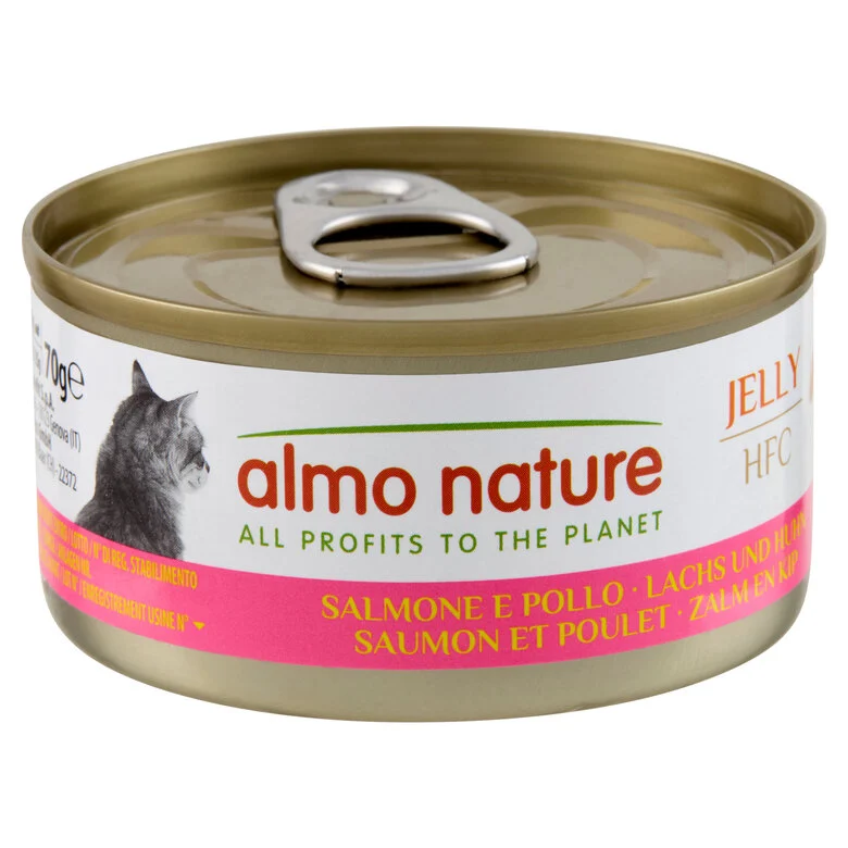 Almo Nature - Pâtée en Boîte HFC Jelly Saumon et Poulet pour Chat - 70g Image numéro 1 Almo Nature - Pâtée en Boîte HFC Jelly Saumon et Poulet pour Chat - 70g Image numéro 1