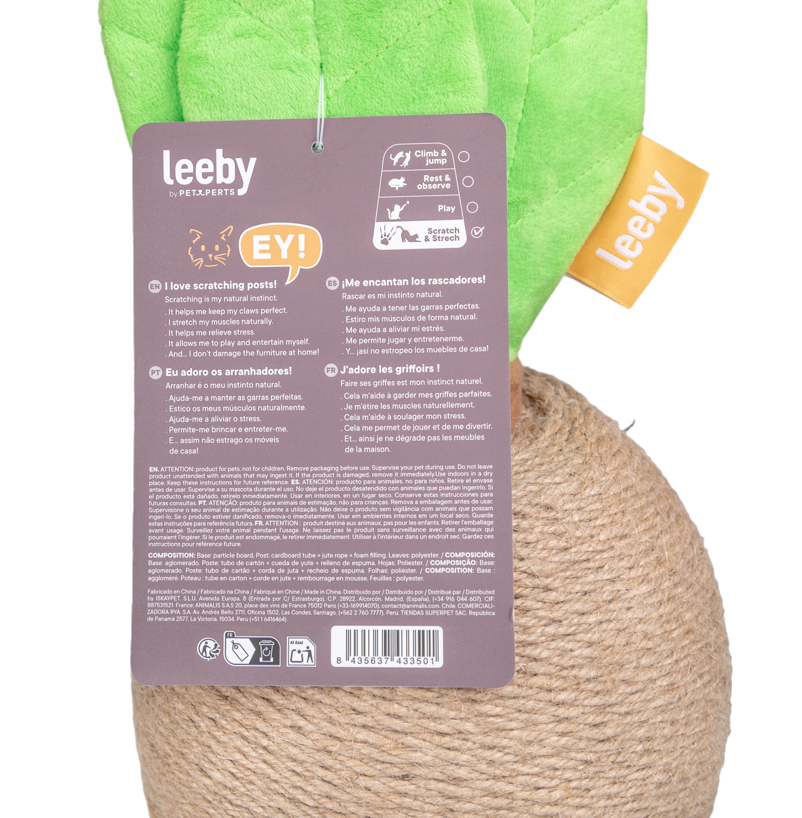 Leeby - Poteau &agrave; Griffoir Carotte pour Chats - 43cm Image num&eacute;ro 6