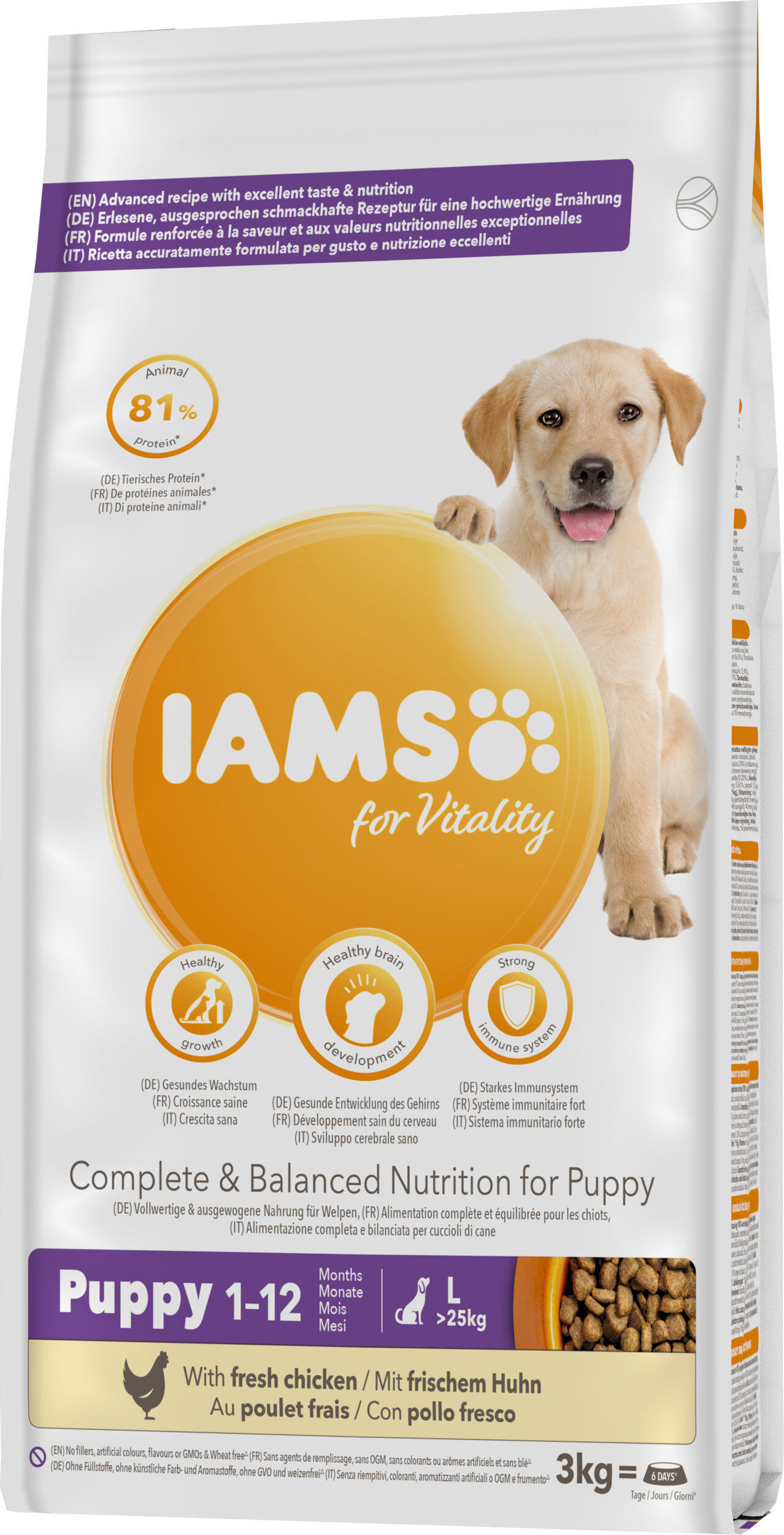 Iams - Croquettes for Vitality Chiot Grande Race Au poulet frais - 3kg Image num&eacute;ro 1