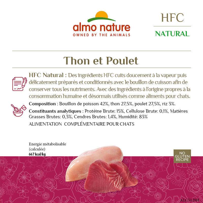 Almo Nature - P&acirc;t&eacute;e en Bo&icirc;te HFC Natural Thon et Poulet pour Chat - 150g Image num&eacute;ro 3