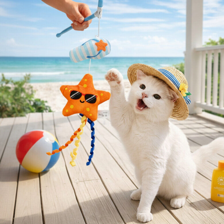 Summer Vibes - Canne &agrave; P&ecirc;che avec Tong et Etoile de Mer pour Chats - 30cm Image num&eacute;ro 8
