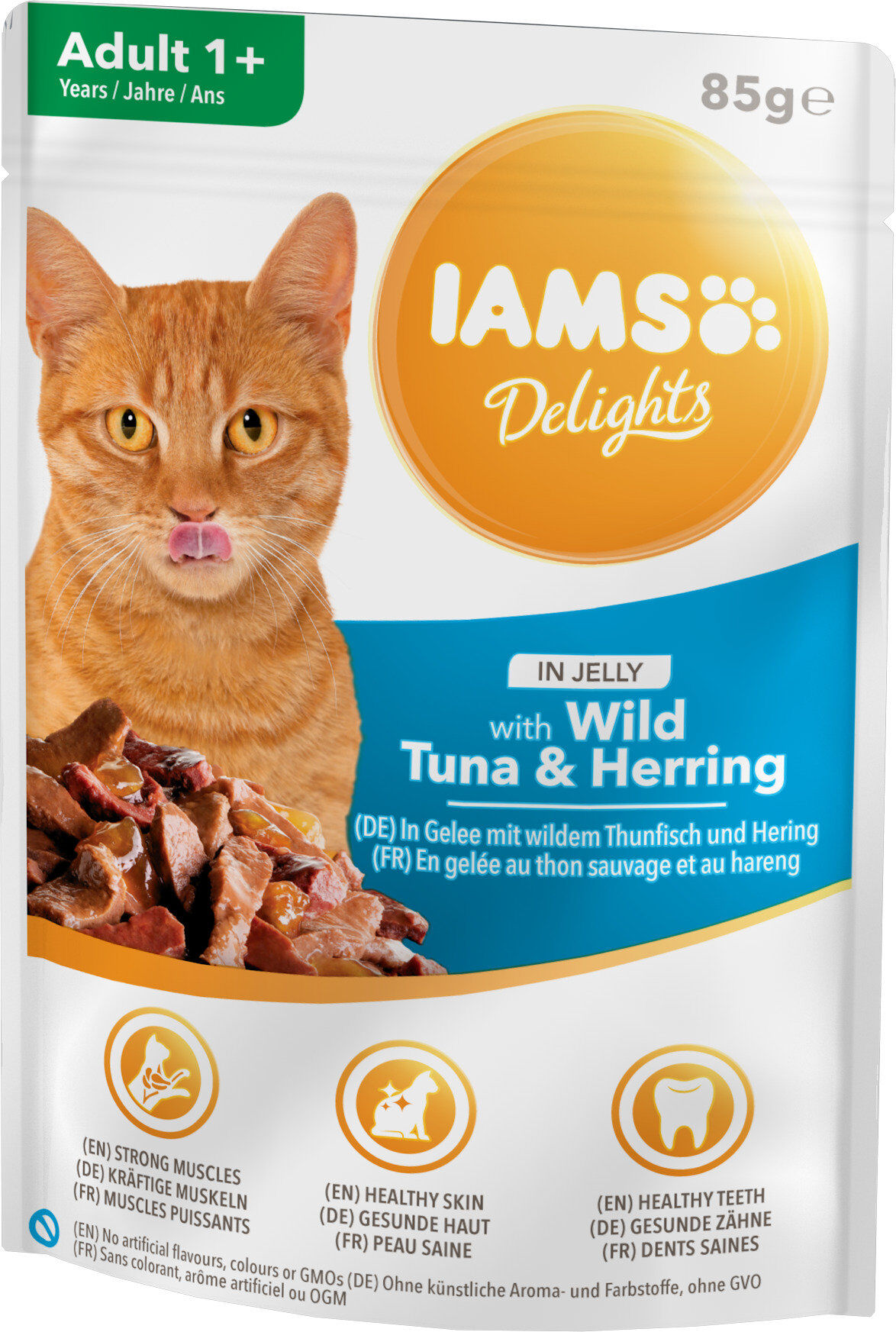 Iams -  Sachet Humide Delights Thon et Hareng en gel&eacute;e pour Chats - 85g Image num&eacute;ro 1