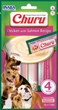Inaba - Friandises Churu Recette au Poulet et Saumon pour Chiens - 4x14g