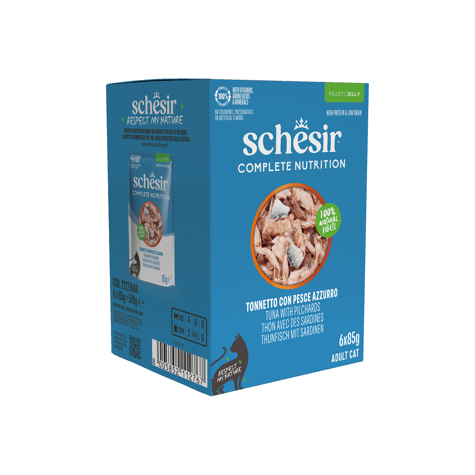 Schesir - Sachets Humides Thon et Sardines en Gel&eacute;e pour Chats - 6x85g Image num&eacute;ro 1