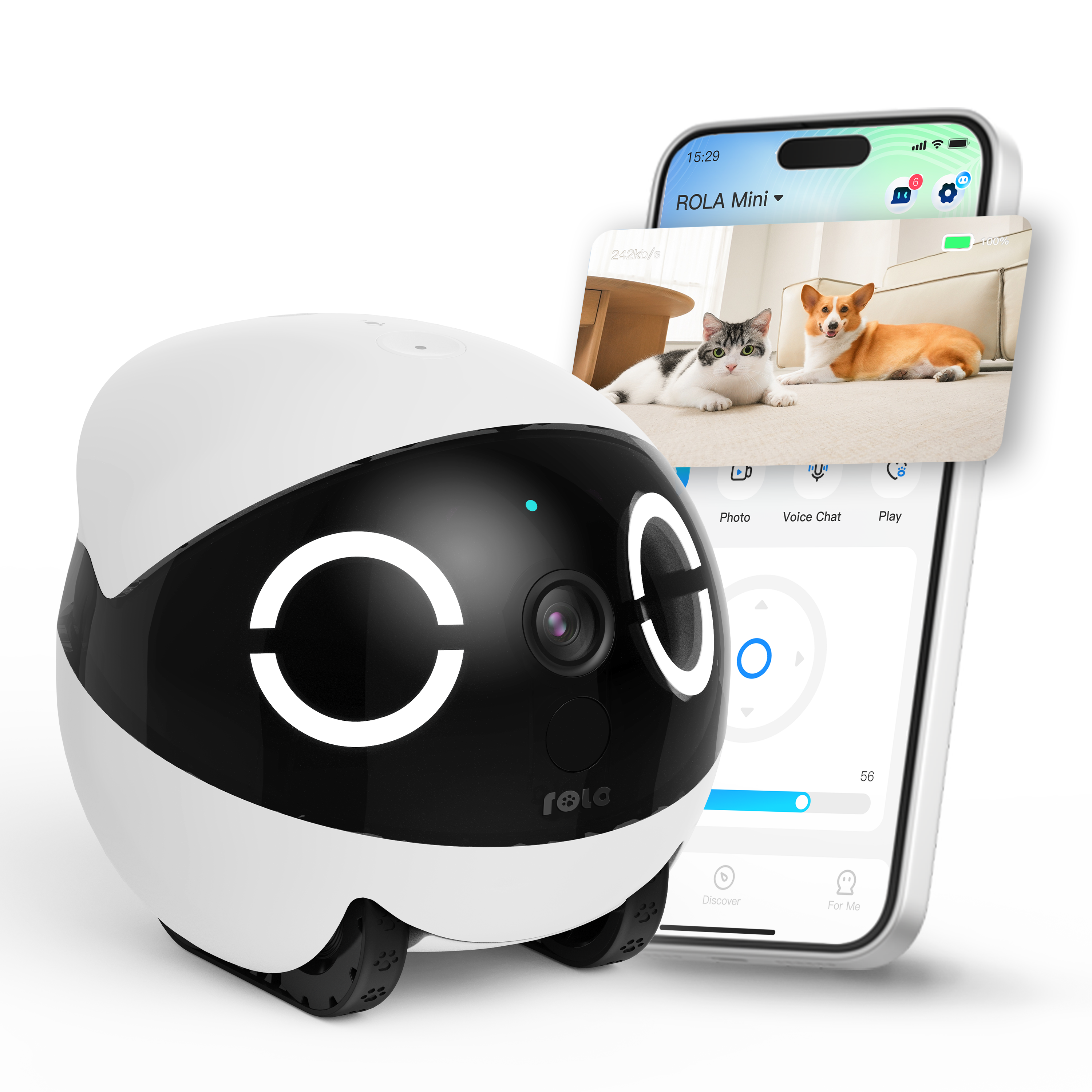 Enabot - Mini Cam&eacute;ra Robotique EBO ROLA 2K pour Chiens et Chats - x1 Image num&eacute;ro 1