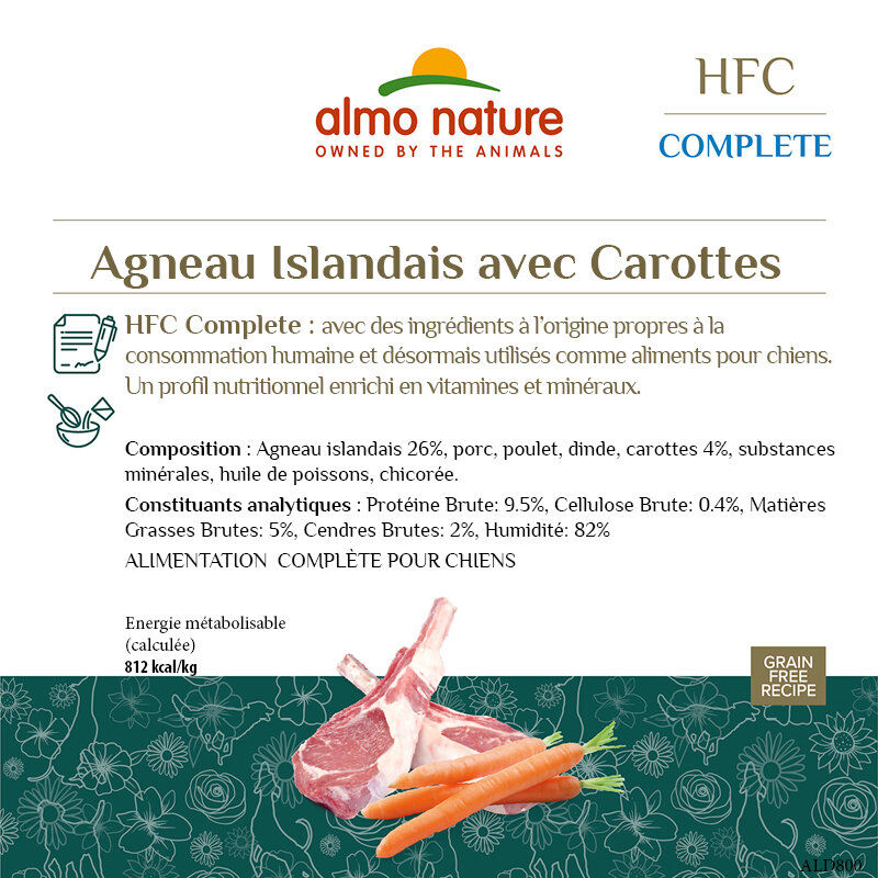 Almo Nature - P&acirc;t&eacute;e en Barquette HFC Agneau et Carottes pour Chiens - 85g Image num&eacute;ro 2