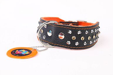 Yogipet - Collier Cuir Crystal Clouté pour Chien - Orange
