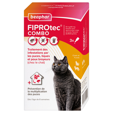 Beaphar - Pipettes Anti-tiques Fiprotec Combo pour Chat - x3