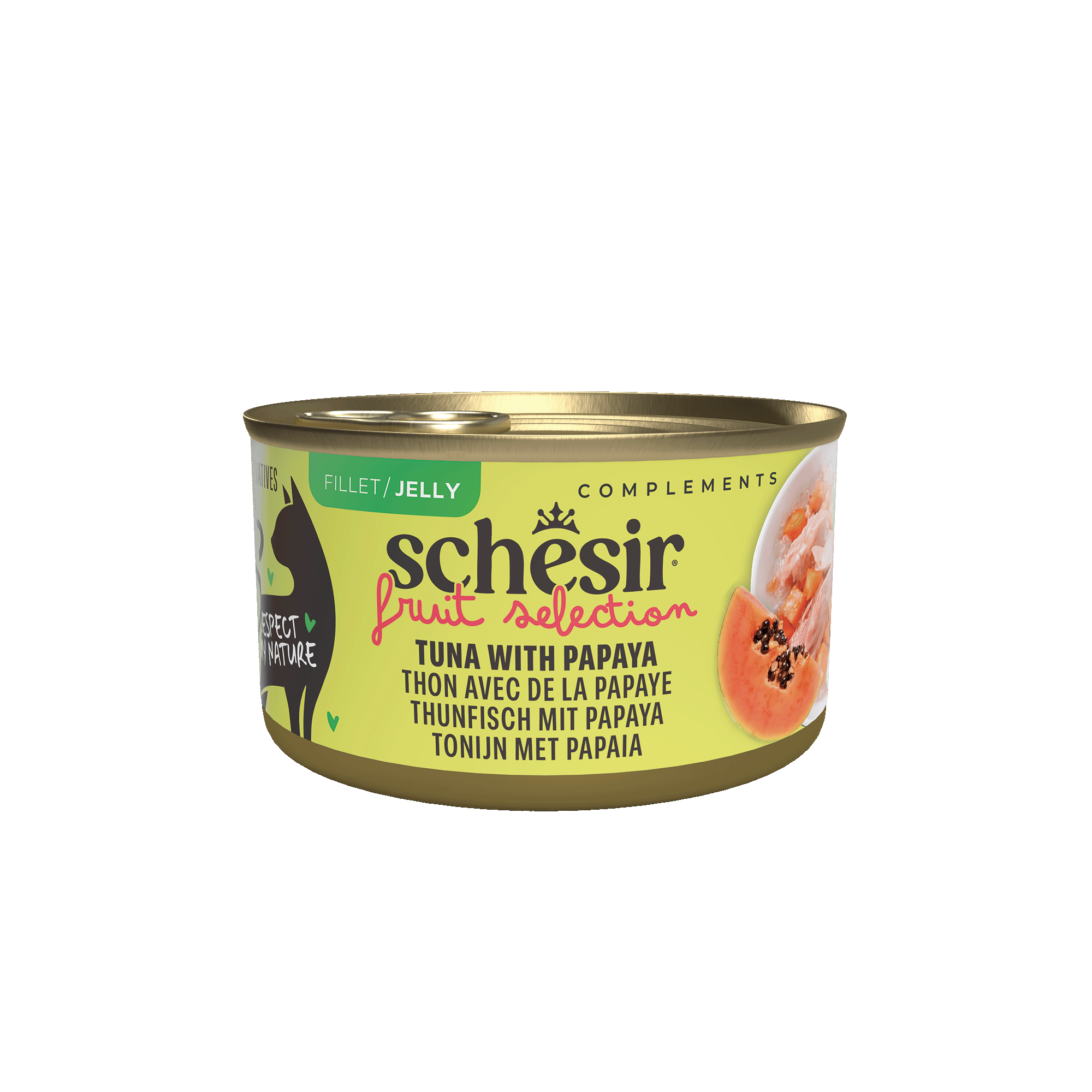 Schesir - Bo&icirc;te P&acirc;t&eacute;e au Thon et Papaye avec morceaux de Fruits pour Chat - 75g Image num&eacute;ro 1