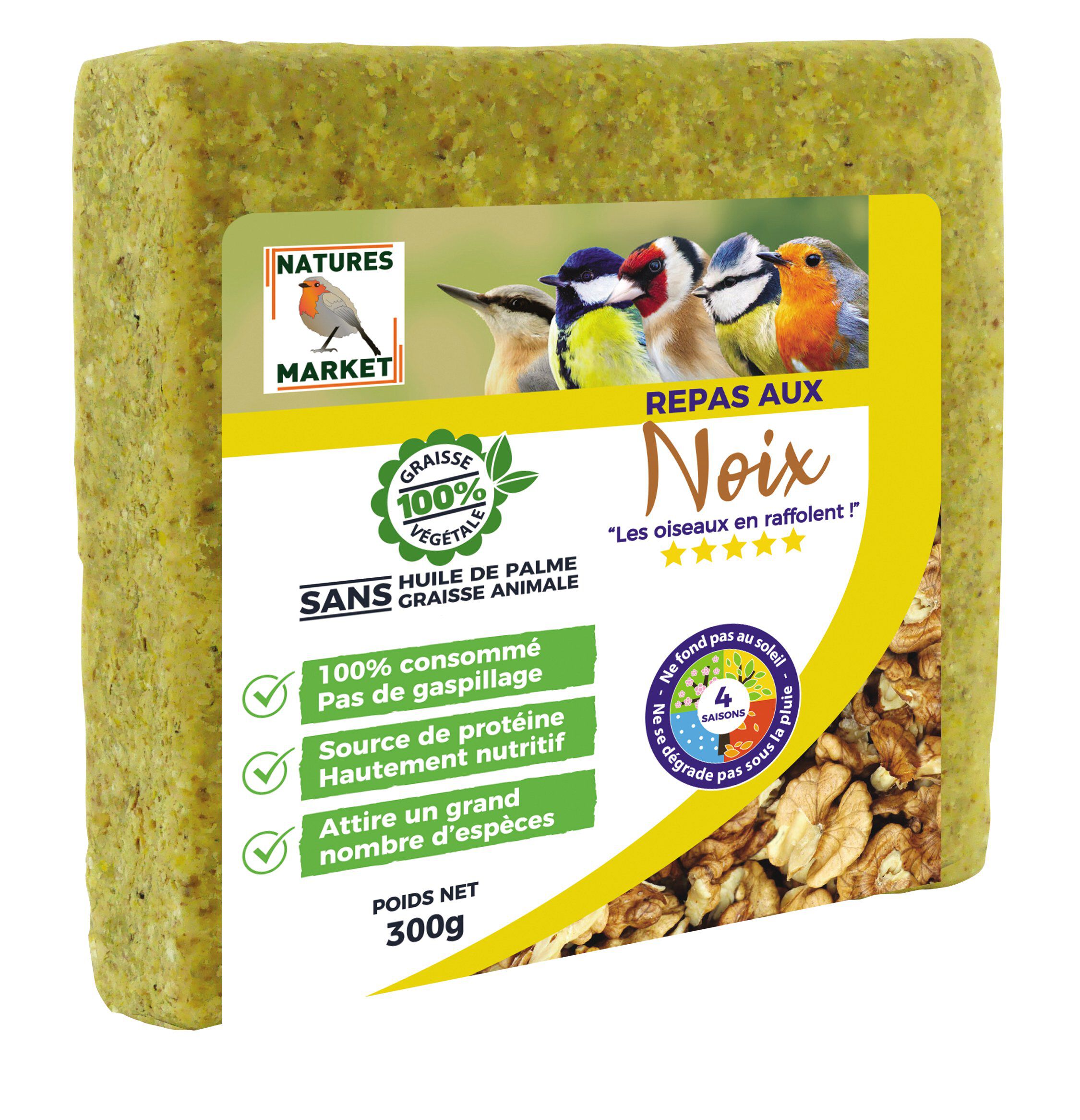 Natures Market - Graisse V&eacute;g&eacute;tale aux Noix pour Oiseaux des Jardins - 300g Image num&eacute;ro 1