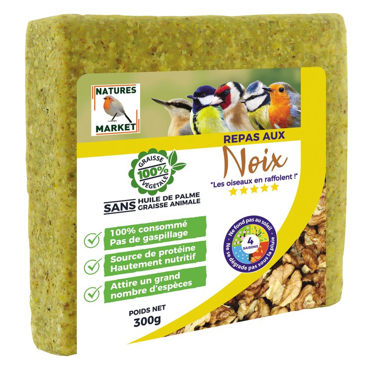 Natures Market - Graisse Végétale aux Noix pour Oiseaux des Jardins - 300g Image numéro 1 Natures Market - Graisse Végétale aux Noix pour Oiseaux des Jardins - 300g Image numéro 1