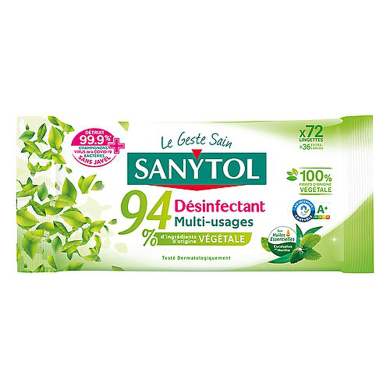Sanytol - Lingettes Désinfectantes Multi-usages Eucalyptus & Menthe - x72 image number null