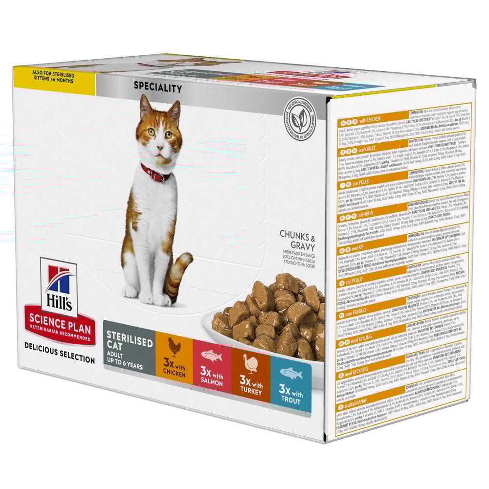 Hill's Science Plan - Sterilised Cat Multipack 12 Sachets Repas Pour Chat St&eacute;rilis&eacute; 4 Saveurs -12x85g Image num&eacute;ro 1