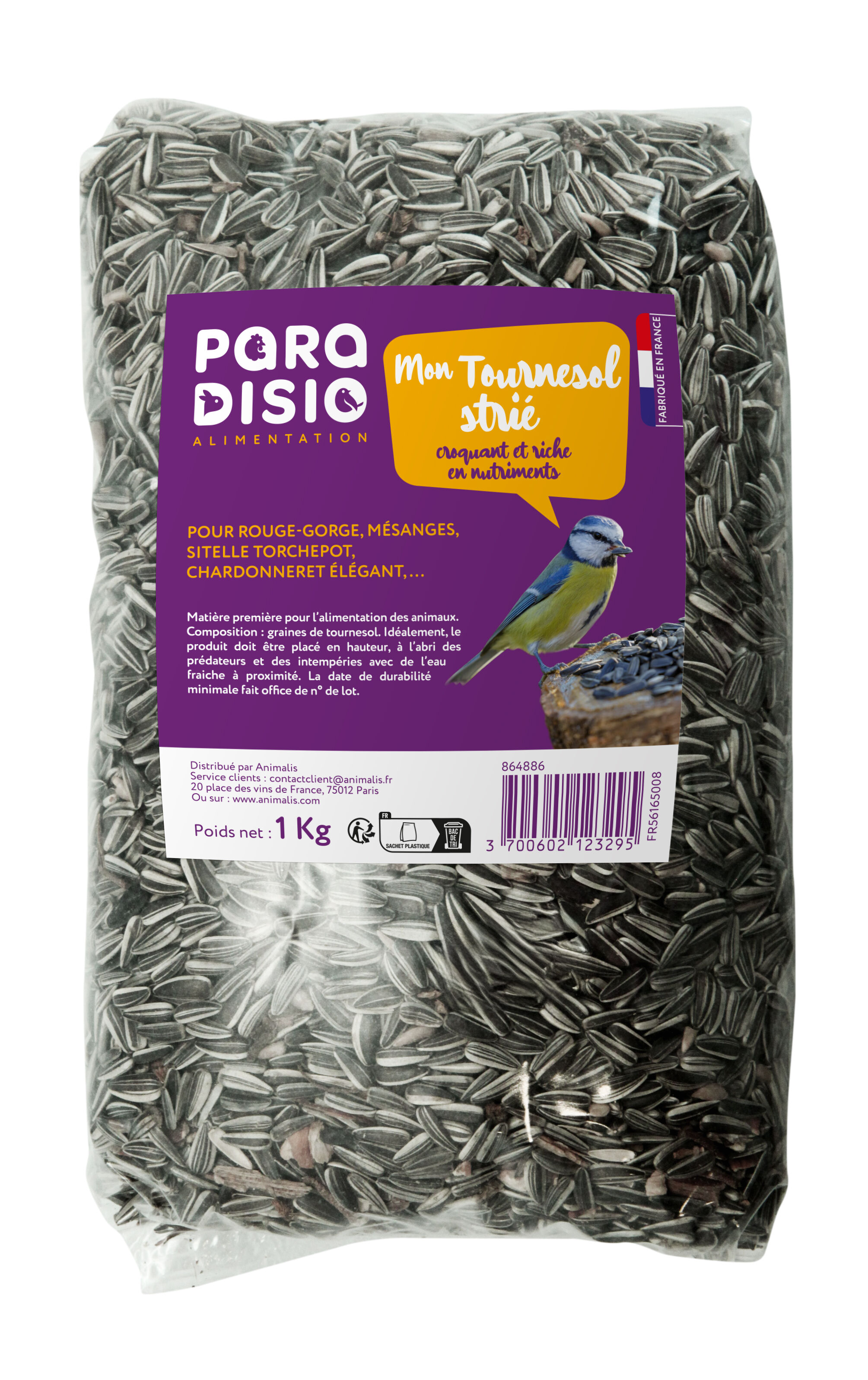 Paradisio - Tournesol Stri&eacute; pour Oiseaux des Jardins - 1Kg Image num&eacute;ro 1