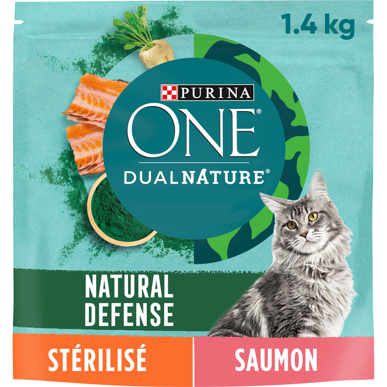 Purina One - Croquettes DUALNATURE Chat Stérilisé Spiruline Saumon - 1,4kg image number null