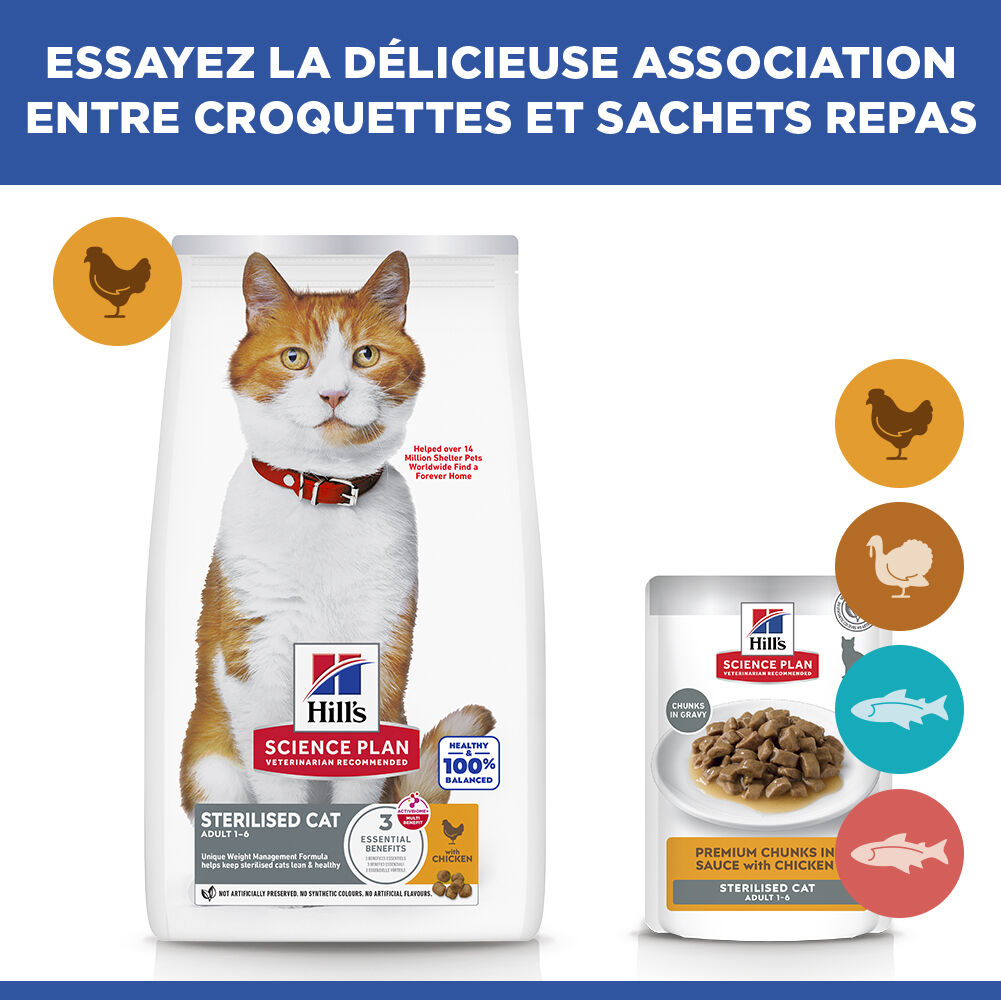 Hill's Science Plan -  Sterilised Cat Croquettes Pour Chat St&eacute;rilis&eacute; Au Poulet -  3kg Image num&eacute;ro 13