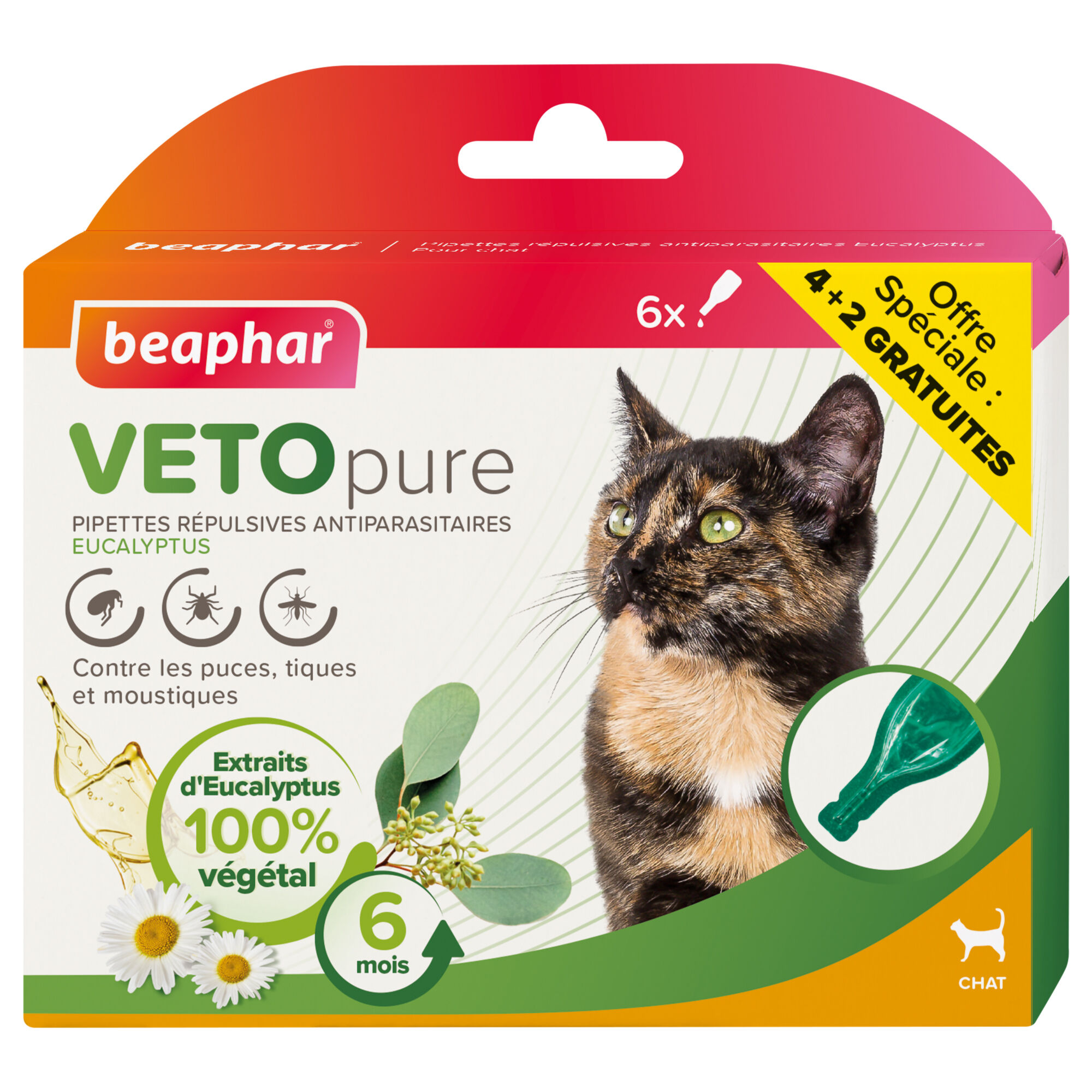 Beaphar - Pipettes Vetopure R&eacute;pulsives Antiparasitaires Eucalyptus pour Chat - 6 x 1 ml Image num&eacute;ro 1