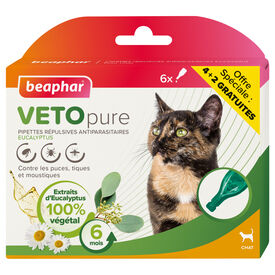 Beaphar - Pipettes Vetopure R&eacute;pulsives Antiparasitaires Eucalyptus pour Chat - 6 x 1 ml