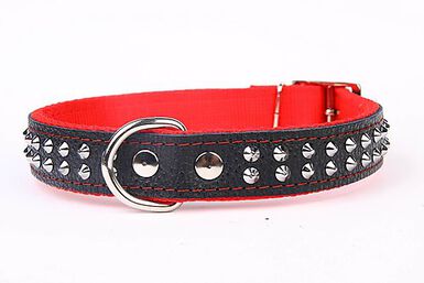 Yogipet - Collier Cuir Nylon Studs pour Chien - Rouge