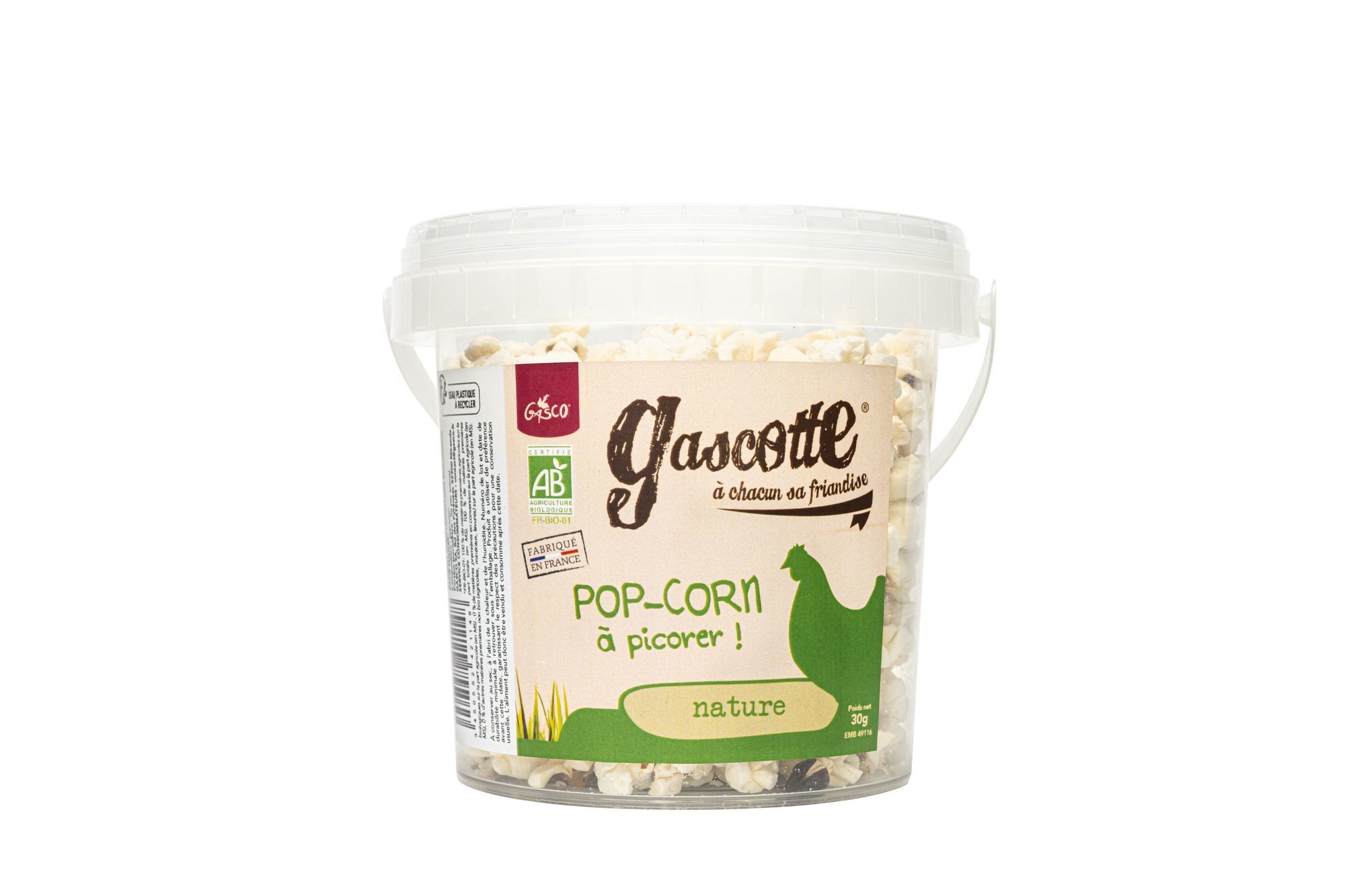 Gasco - Friandises Gascotte Pop-Corn Nature Bio &agrave; Picorer pour Basse-cour - 30g Image num&eacute;ro 1