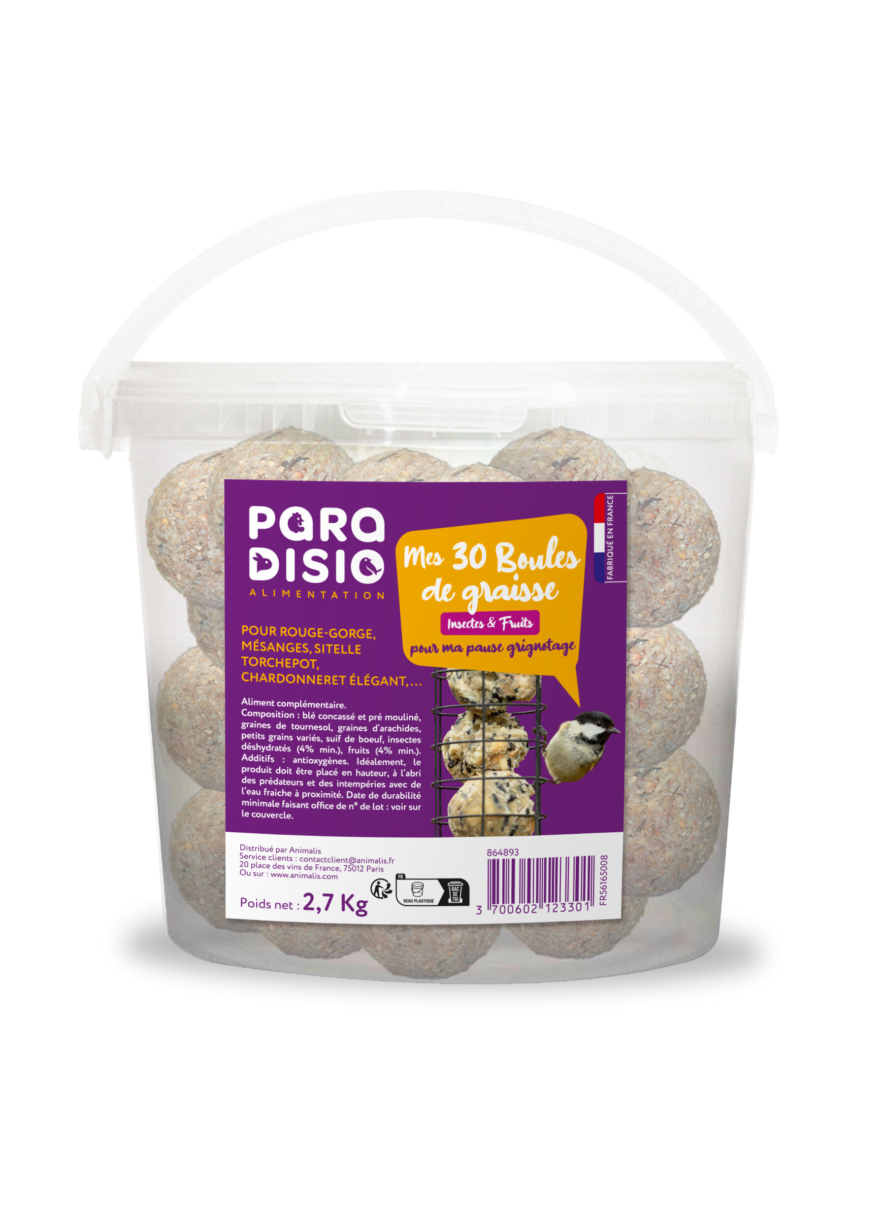 Paradisio - Boules de Graisse Insectes et Fruits pour Oiseaux des Jardins - x30 Image num&eacute;ro 1