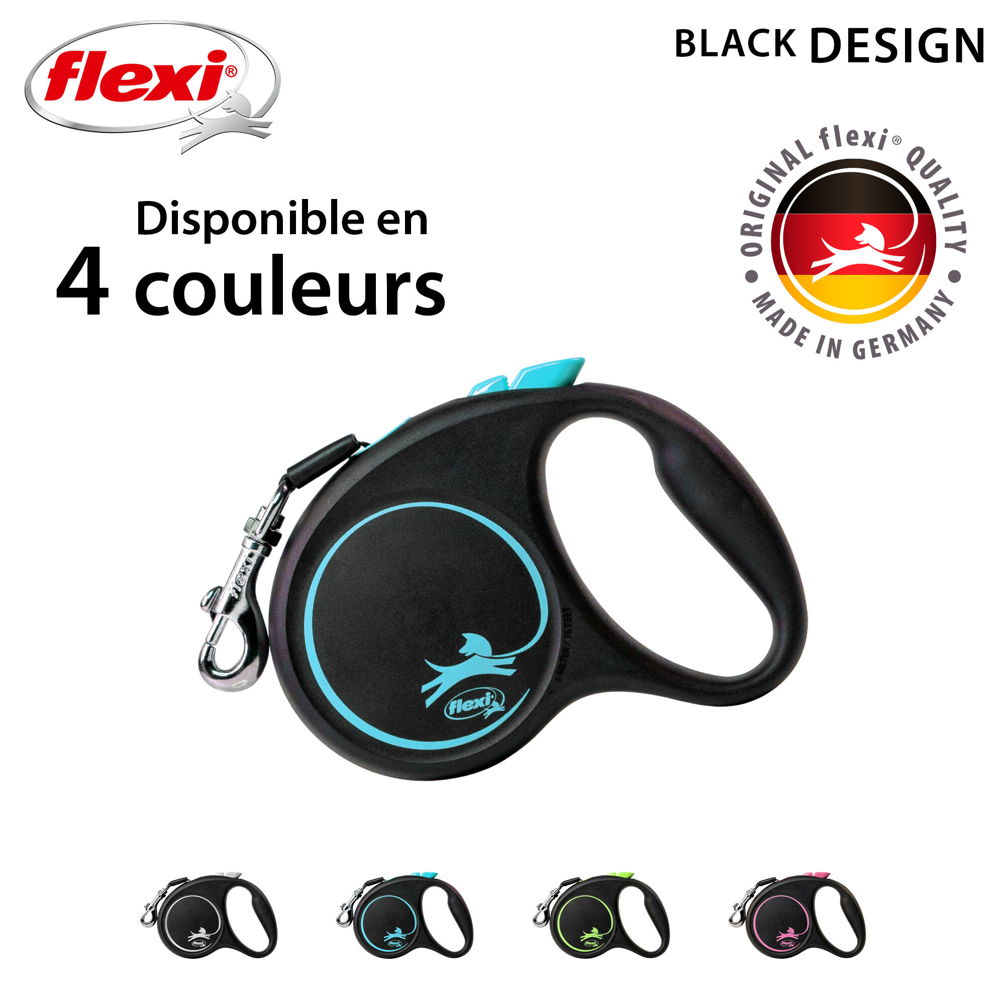Flexi - Laisse &agrave; Enrouleur Black Design S Sangle - 5m/ Noir/Bleu Image num&eacute;ro 6