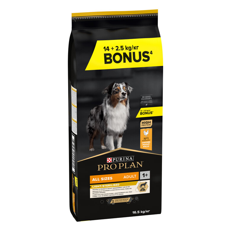 Pro Plan - Croquettes All Size Light Sterilised Poulet pour Chien - 14Kg + 2,5Kg Gratuits Image numéro 3 Pro Plan - Croquettes All Size Light Sterilised Poulet pour Chien - 14Kg + 2,5Kg Gratuits Image numéro 3