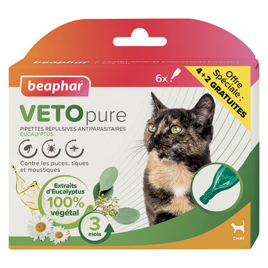 Beaphar - Pipettes Antiparasitaires VETOpure Eucalyptus pour Chats - 6x1ml dont 2 Gratuites