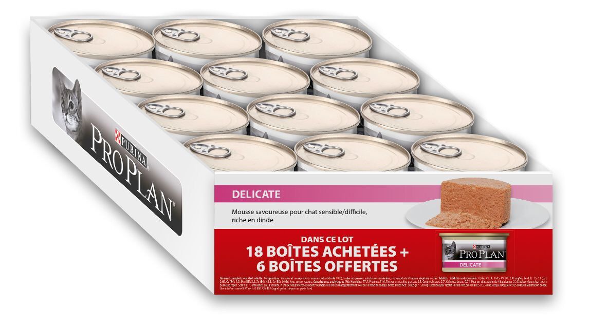 Pro Plan - P&acirc;t&eacute;e Delicate &agrave; la Dinde pour Chat - 18x85g + 6 OFFERTES Image num&eacute;ro 1