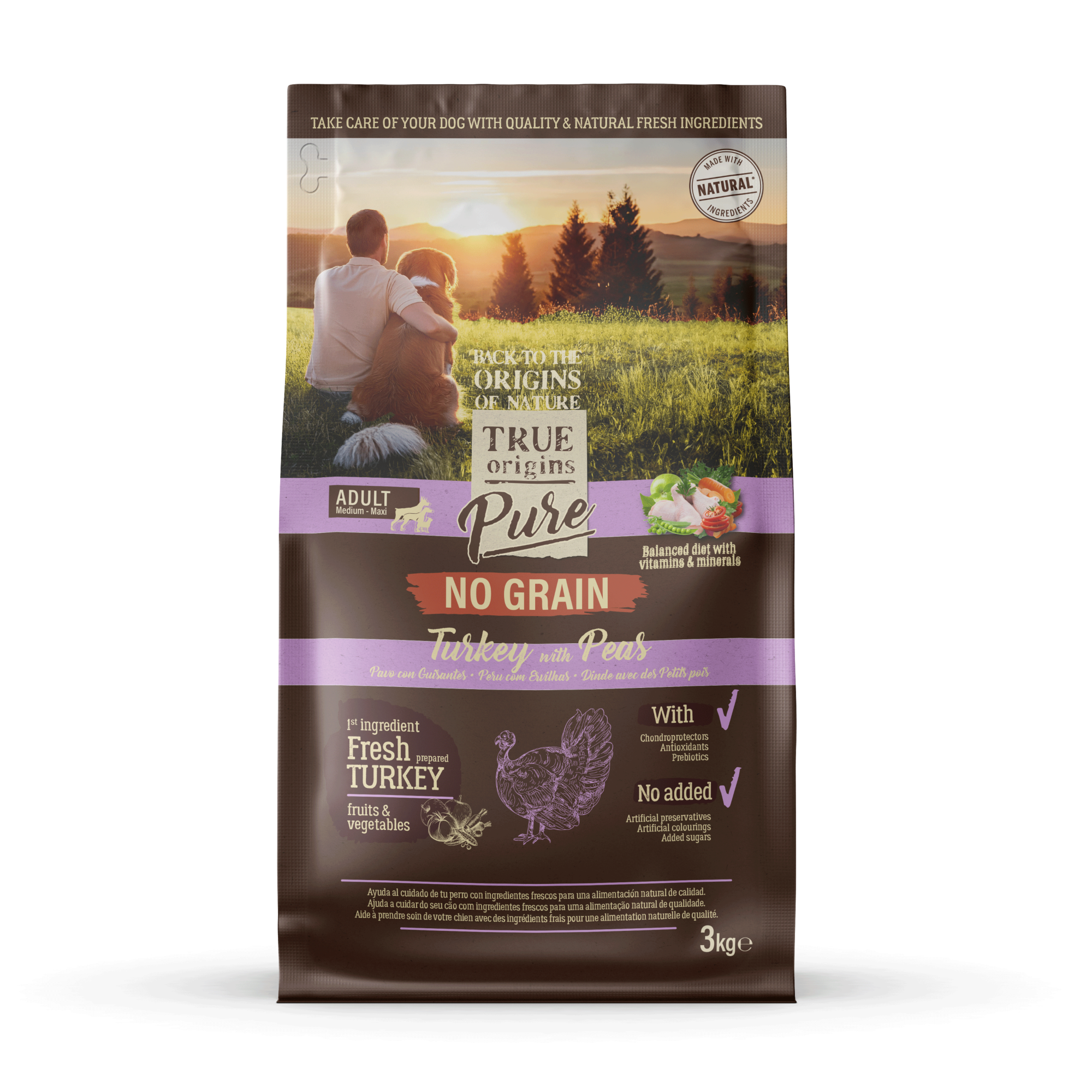 True Origins Pure - Croquettes Dinde et Pois Sans C&eacute;r&eacute;ales pour Chien Adulte - 3kg Image num&eacute;ro 1