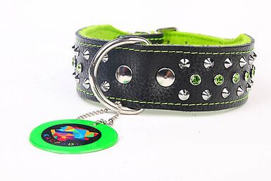 Yogipet - Collier Cuir Crystal Clouté pour Chien Vert