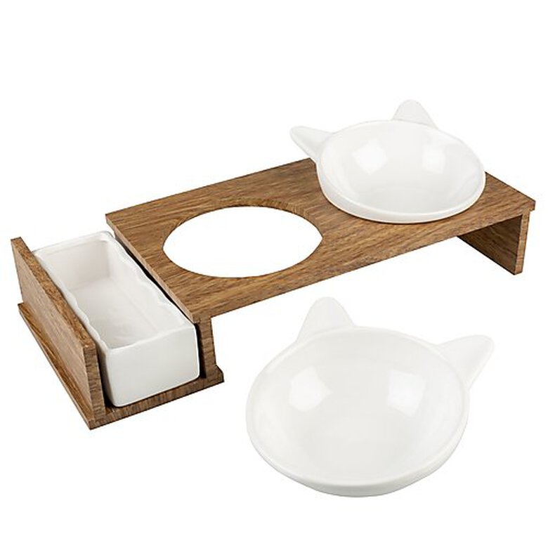 Duvoplus - Ecuelle Double Dinner Blanc et Bois pour Chat - 41,5cm Image numéro 2 Duvoplus - Ecuelle Double Dinner Blanc et Bois pour Chat - 41,5cm Image numéro 2