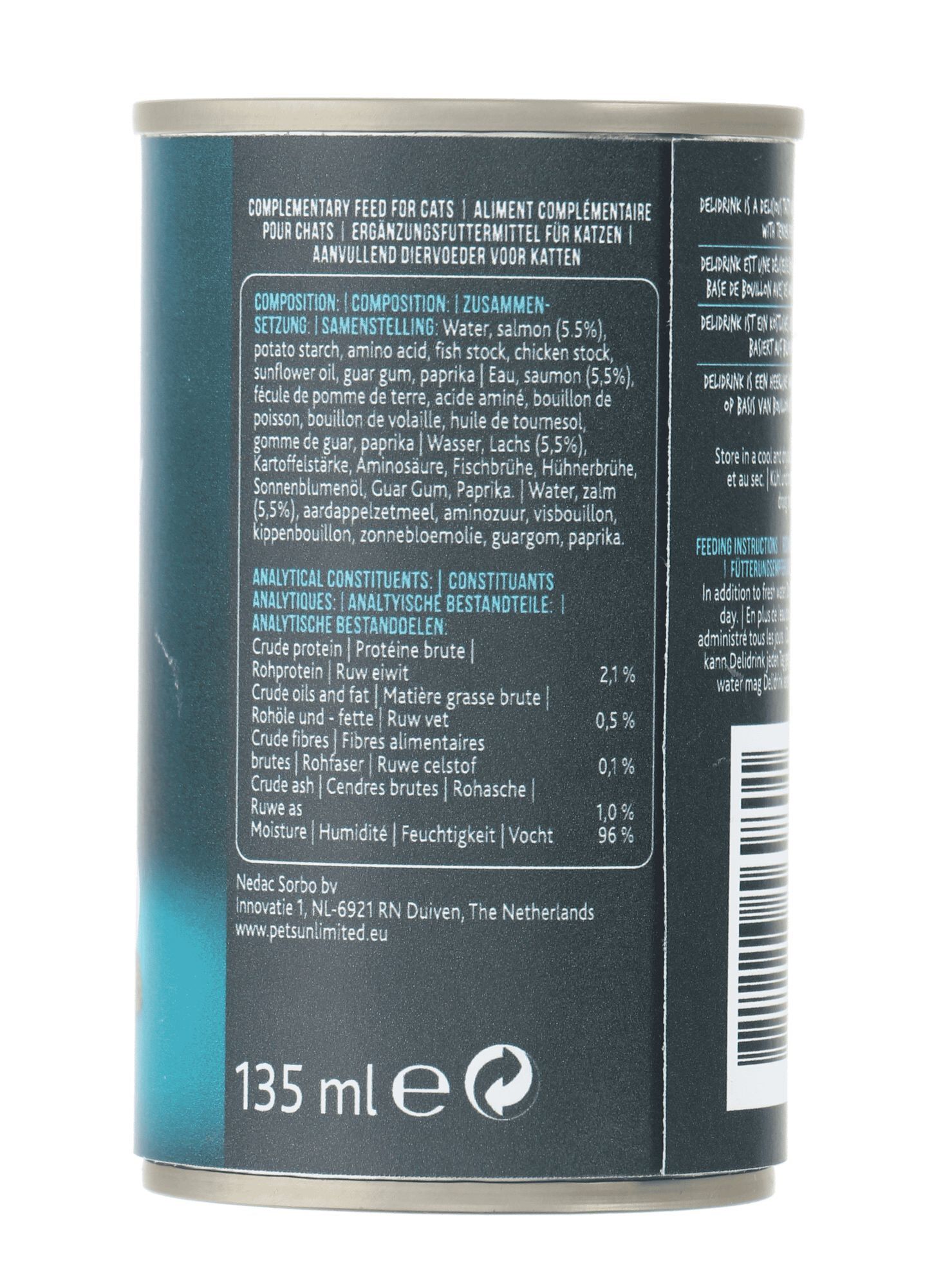 Pets Unlimited - Bo&icirc;te Delidrink Bouillon au Saumon pour Chat - 135ml Image num&eacute;ro 3