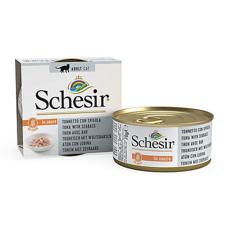 Schesir - Boîte Pâtée au Thon avec Bar en Sauce Naturelle pour Chat - 70g Image numéro 1 Schesir - Boîte Pâtée au Thon avec Bar en Sauce Naturelle pour Chat - 70g Image numéro 1