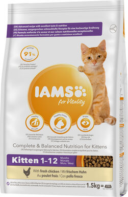 Iams - Croquettes pour Vitalité Au poulet frais Pour Chaton