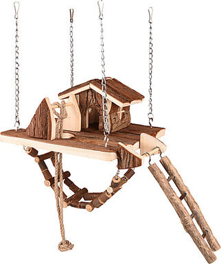 Flamingo - Villa Milly avec Pont et Maison en Bois pour Rongeurs - 21,5x21,5x24,5cm