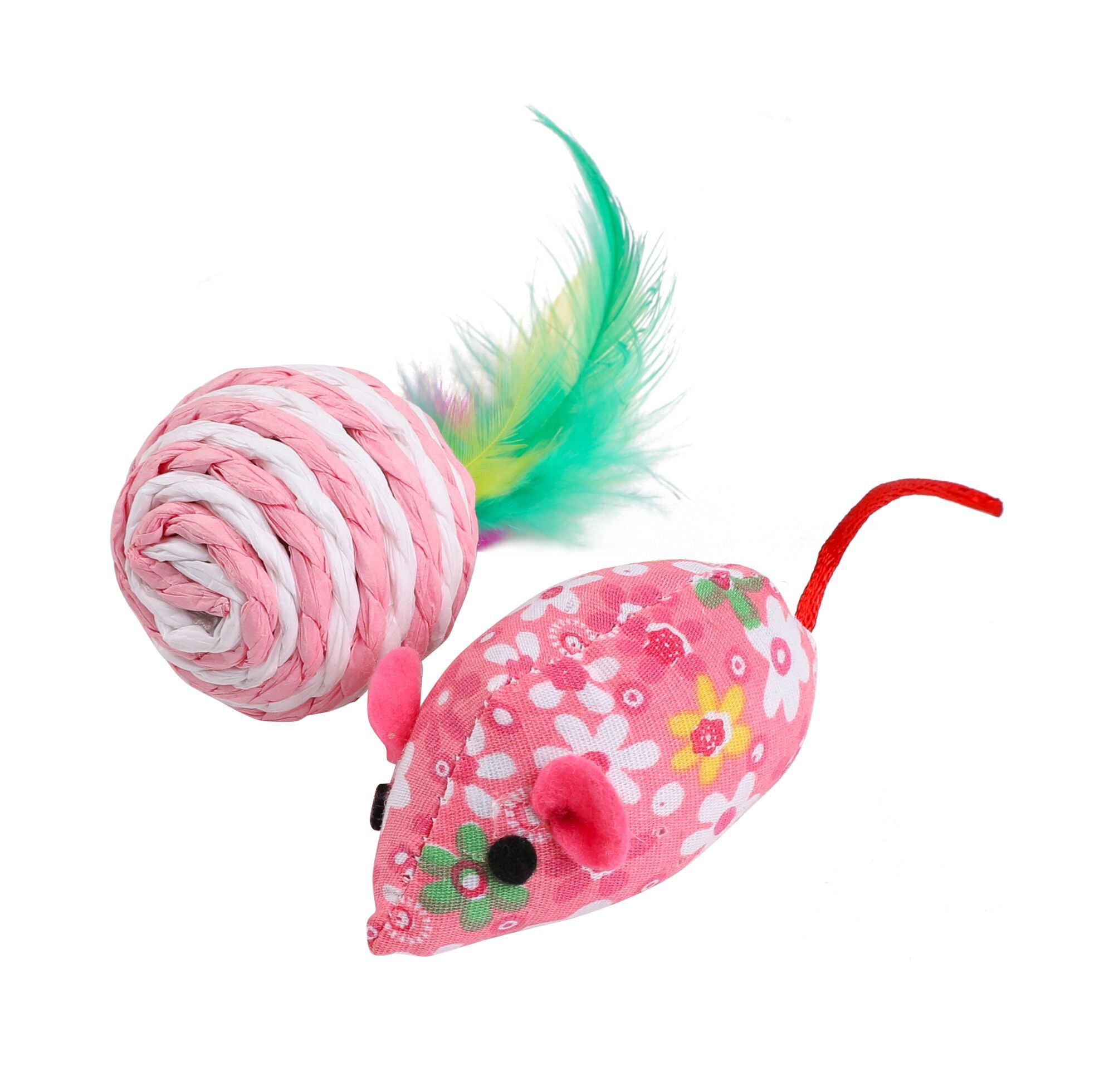 Wouapy -  Jouet Souris + Balle Sisal &agrave; Plumes pour Chat - 18cm Image num&eacute;ro 1