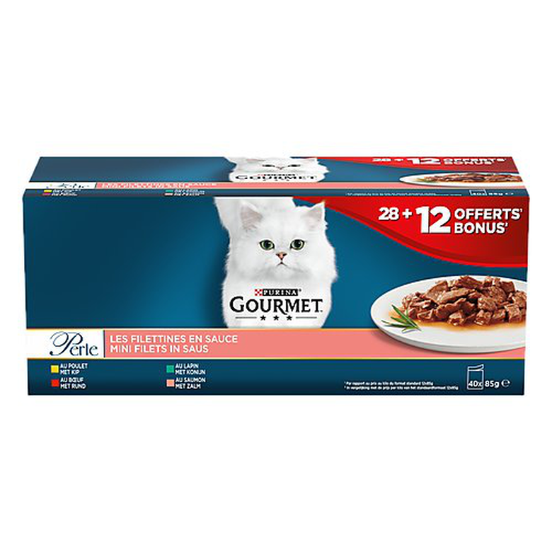 Gourmet - Sachets Fraîcheur Perle Les Filettines En Sauce Pour Chat Adulte - 40x85g Image numéro 1 Gourmet - Sachets Fraîcheur Perle Les Filettines En Sauce Pour Chat Adulte - 40x85g Image numéro 1
