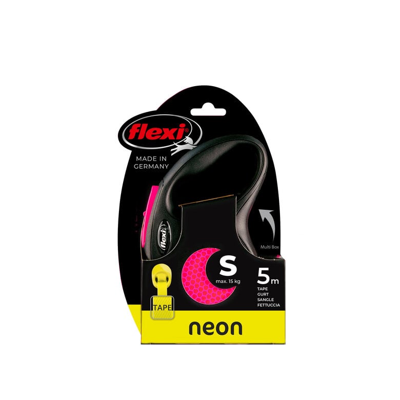 Flexi - Laisse Enrouleur Neon Sangle Rose - S/5m Image numéro 1 Flexi - Laisse Enrouleur Neon Sangle Rose - S/5m Image numéro 1