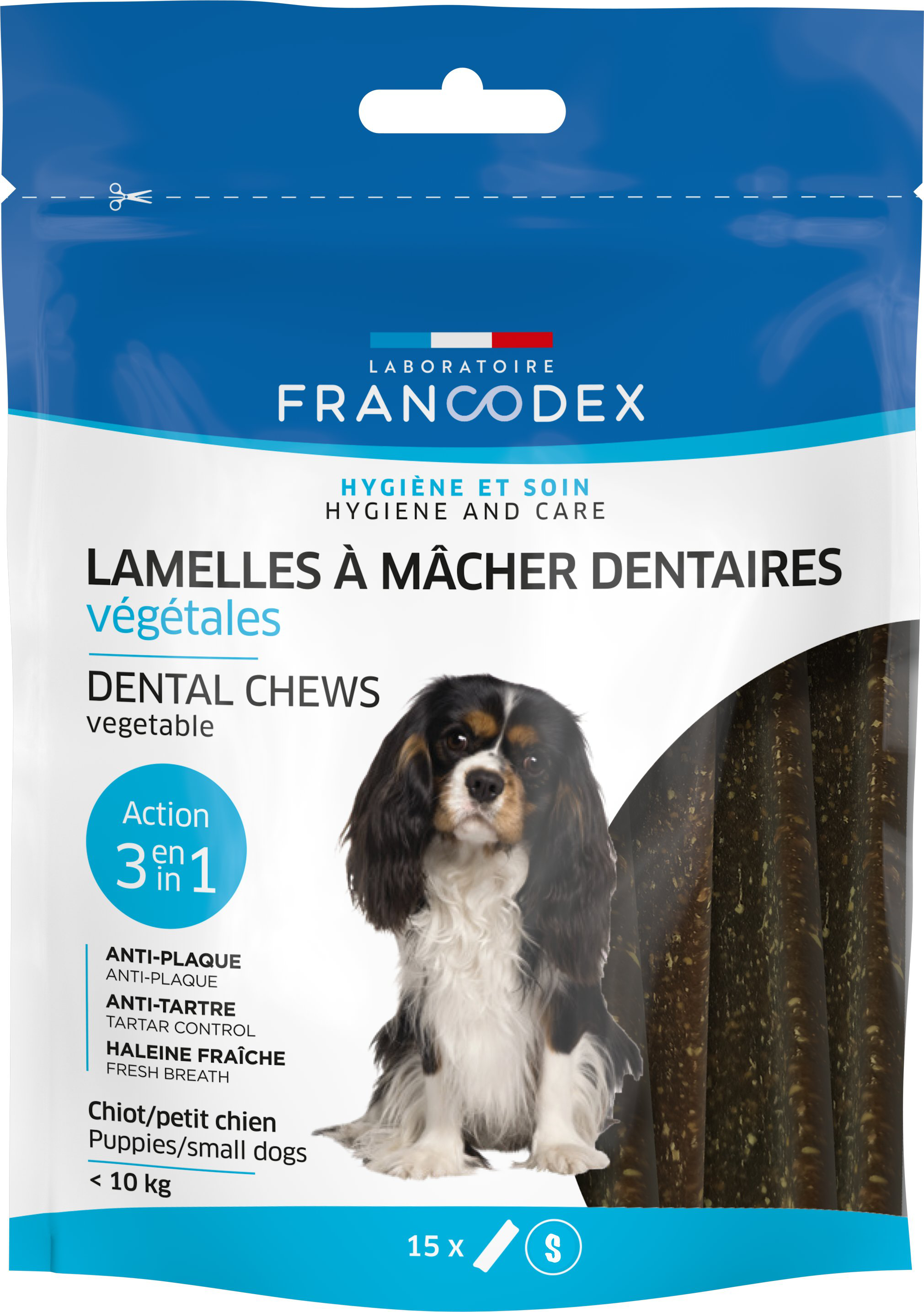 Francodex - Lamelles &agrave; M&acirc;cher Anti plaque Dentaire pour Chiot et Petit Chien de 5 &agrave; 10Kg - x15 Image num&eacute;ro 1