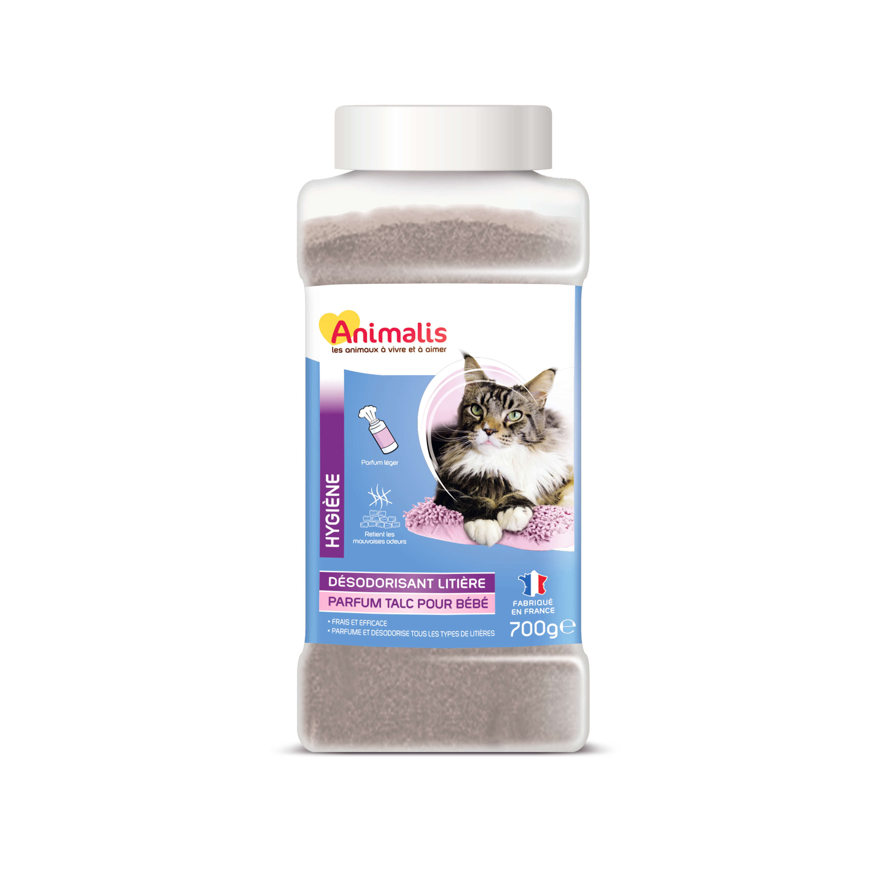 Animalis - D&eacute;sodorisant pour Liti&egrave;re Parfum Talc B&eacute;b&eacute; pour Chat - 700g Image num&eacute;ro 1