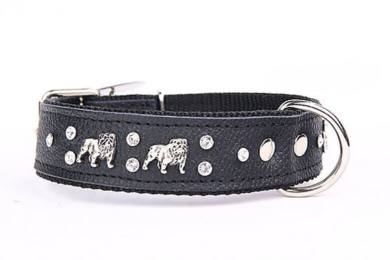 Yogipet - Collier Bulldog Cuir Crystal T55 39/50cm pour Chien - Noir image number null