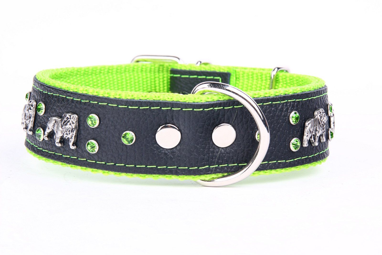 Yogipet - Collier Bulldog Cuir Crystal pour Chien Vert -T65 48/58cm Image num&eacute;ro 3
