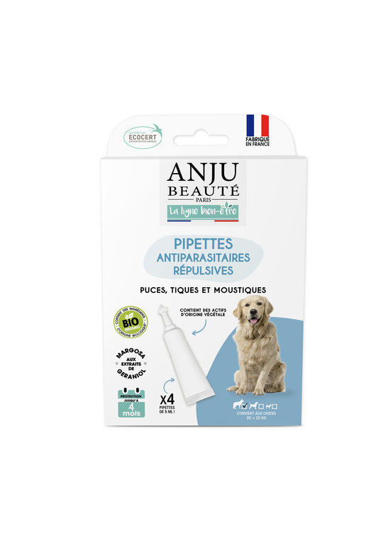 Anju Beaute - Pipettes Antiparasitaire Répulsives BIO pour Chiens plus de 20kg - x 4 Image numéro 1 Anju Beaute - Pipettes Antiparasitaire Répulsives BIO pour Chiens plus de 20kg - x 4 Image numéro 1
